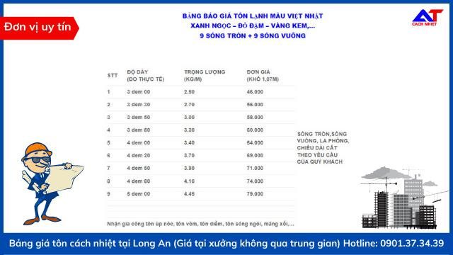 Giá tôn lạnh Việt Nhật Tại Long An
