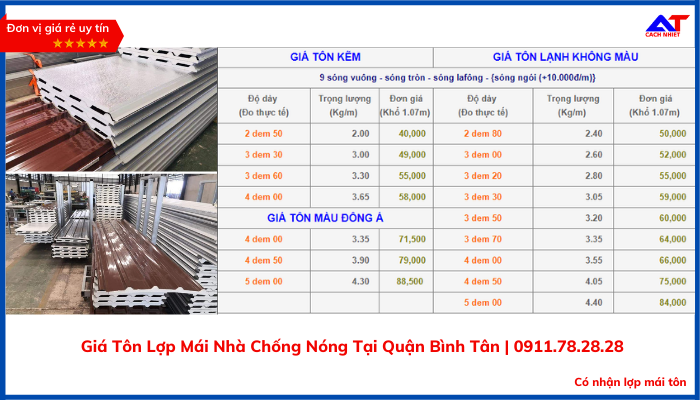 Giá tôn chống nóng tại quận Bình Tân