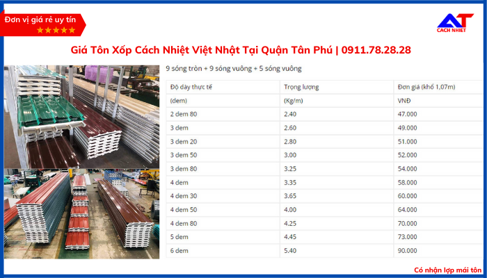 Giá tôn xốp cách nhiệt Việt Nhật